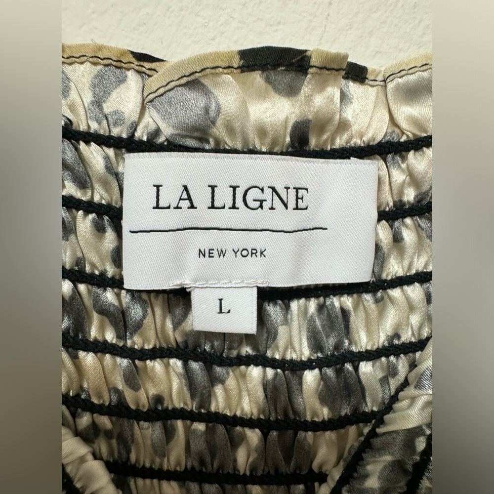 La Ligne Silk Midi Dress Smocked Leopard print EUC Size Large 🐆 - Picture 4 of 5